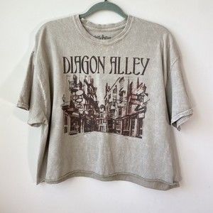 Harry Potter Diagon Alley Cut Off Crop Top Shirt Women's XL Cotton Neutral Crew